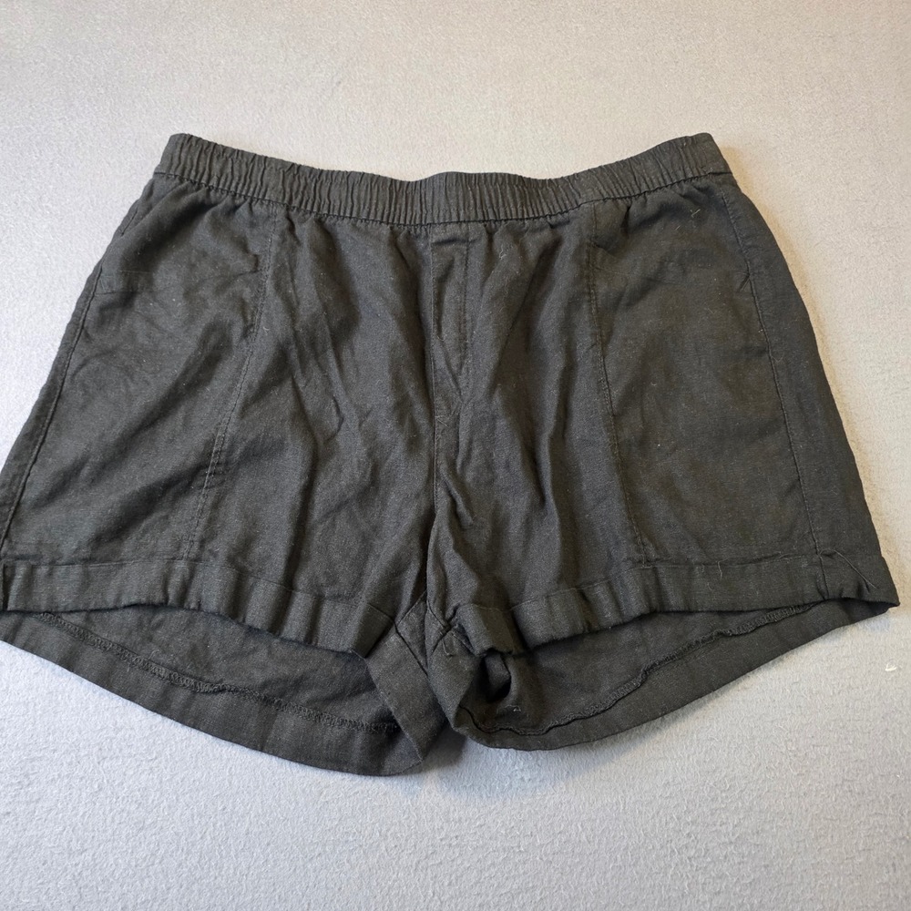 Old Navy Womens High-Rise Linen-Blend Shorts Black Large Rolled Hem 3.5" Inseam